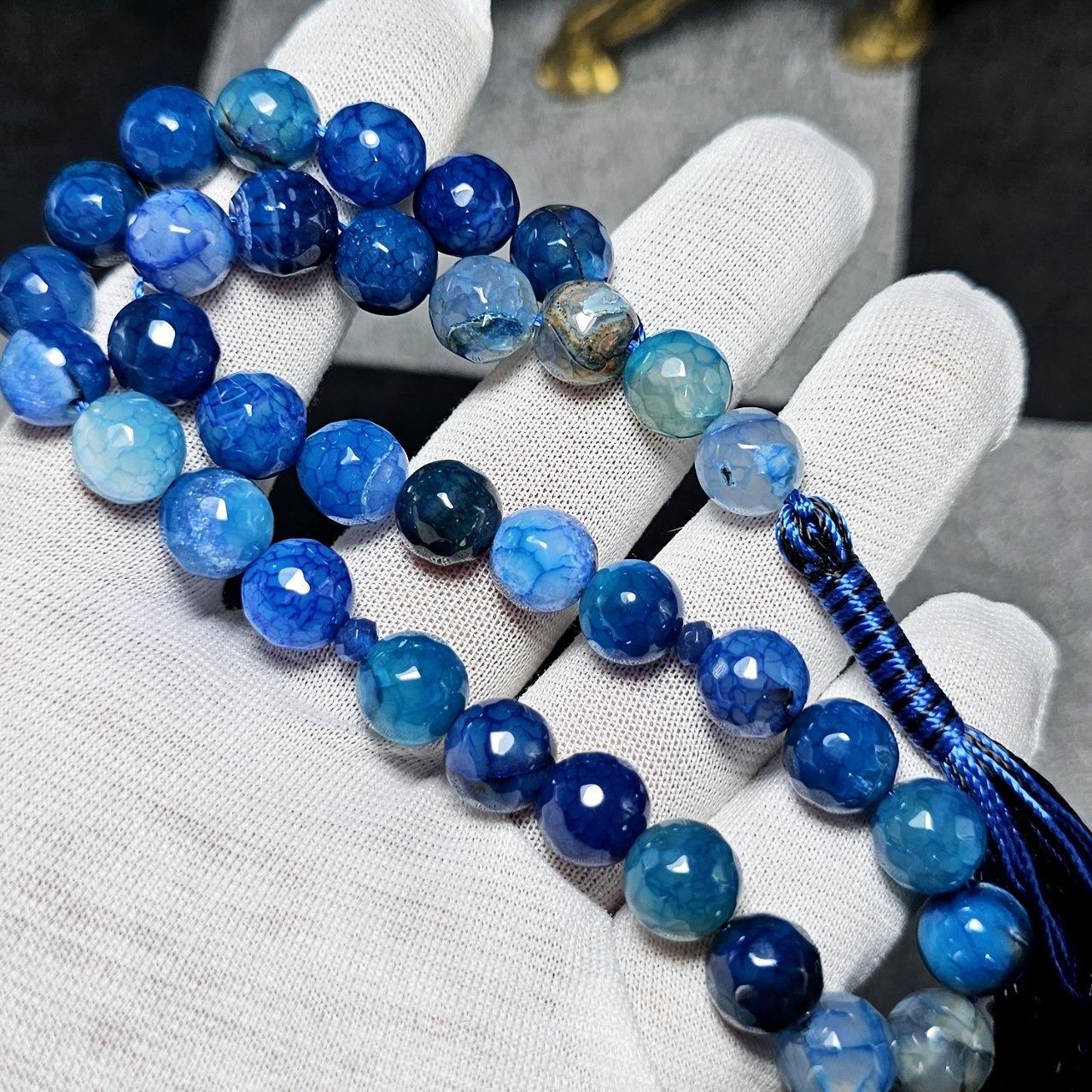  تسبیح 33 دانه عقیق آبی معدنی کد35659