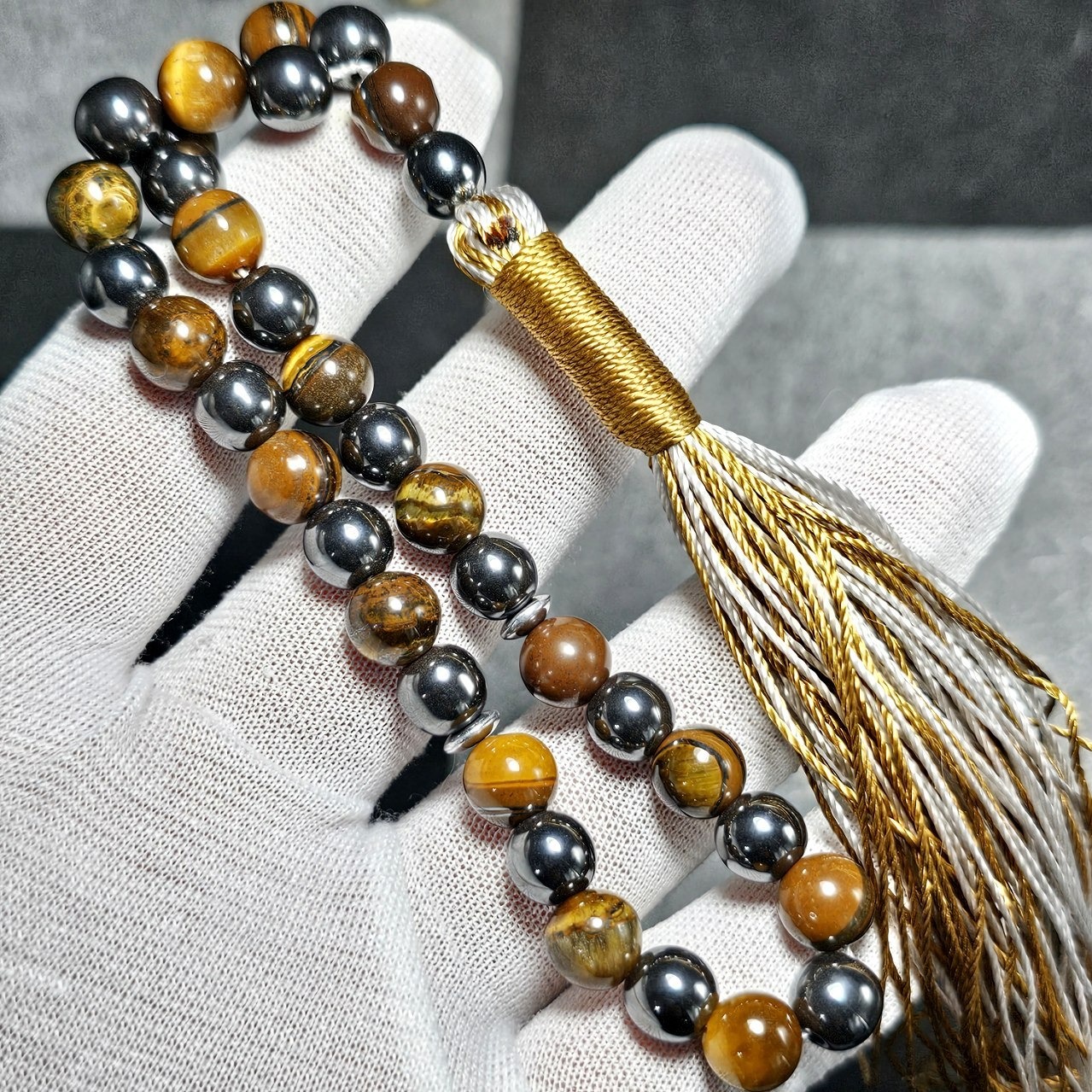  تسبیح 33 دانه چشم ببر و حدید معدنی کد36333