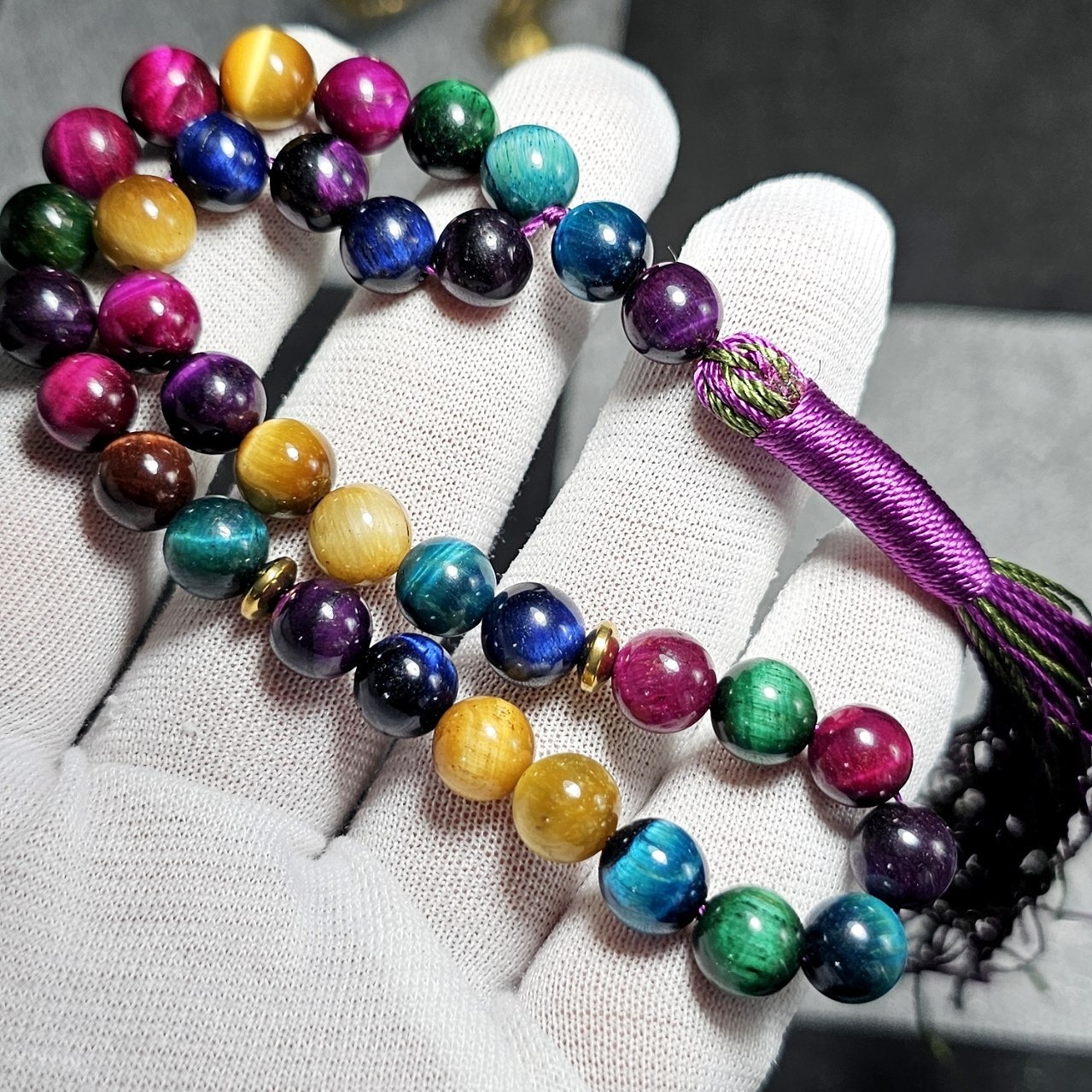 تسبیح 33 دانه چشم ببر معدنی رنگی کد36342