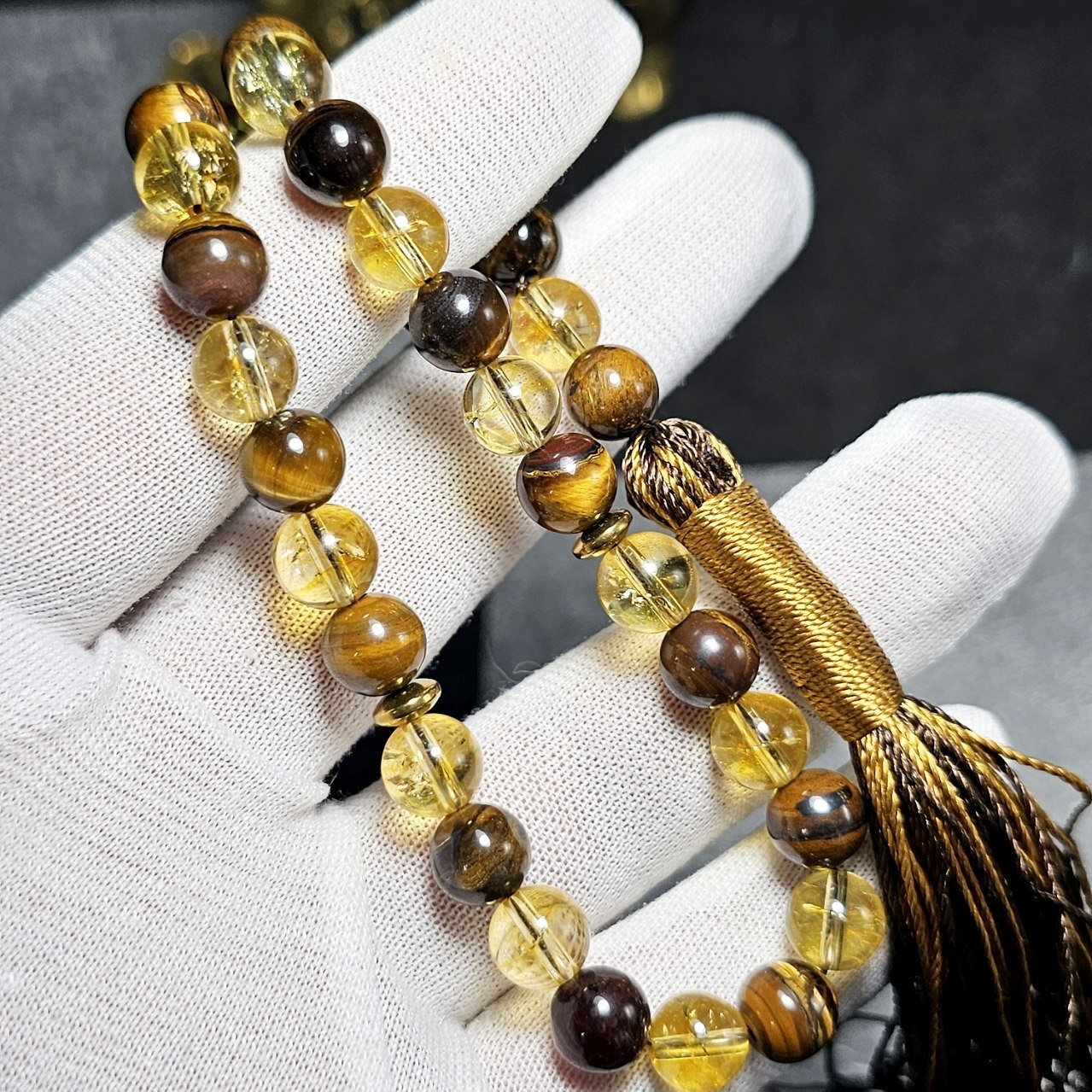 تسبیح 33 دانه سیترین و چشم ببر معدنی کد36362