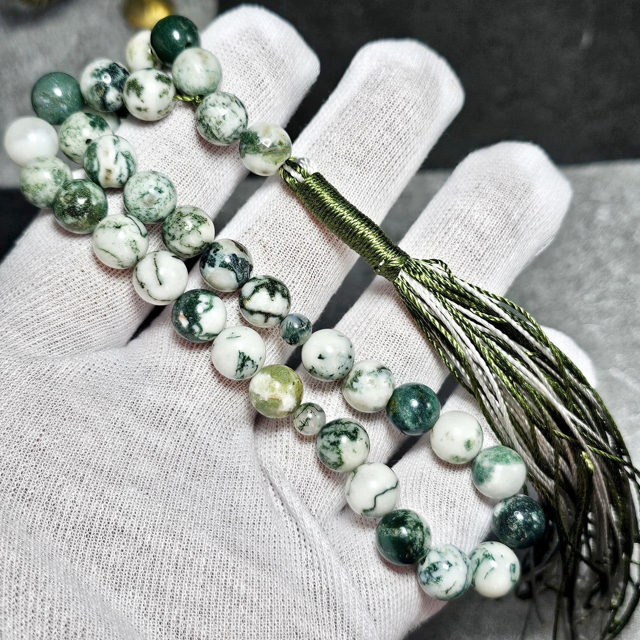 تسبیح 33 دانه سنگ عقیق خزه ای معدنی کد36366