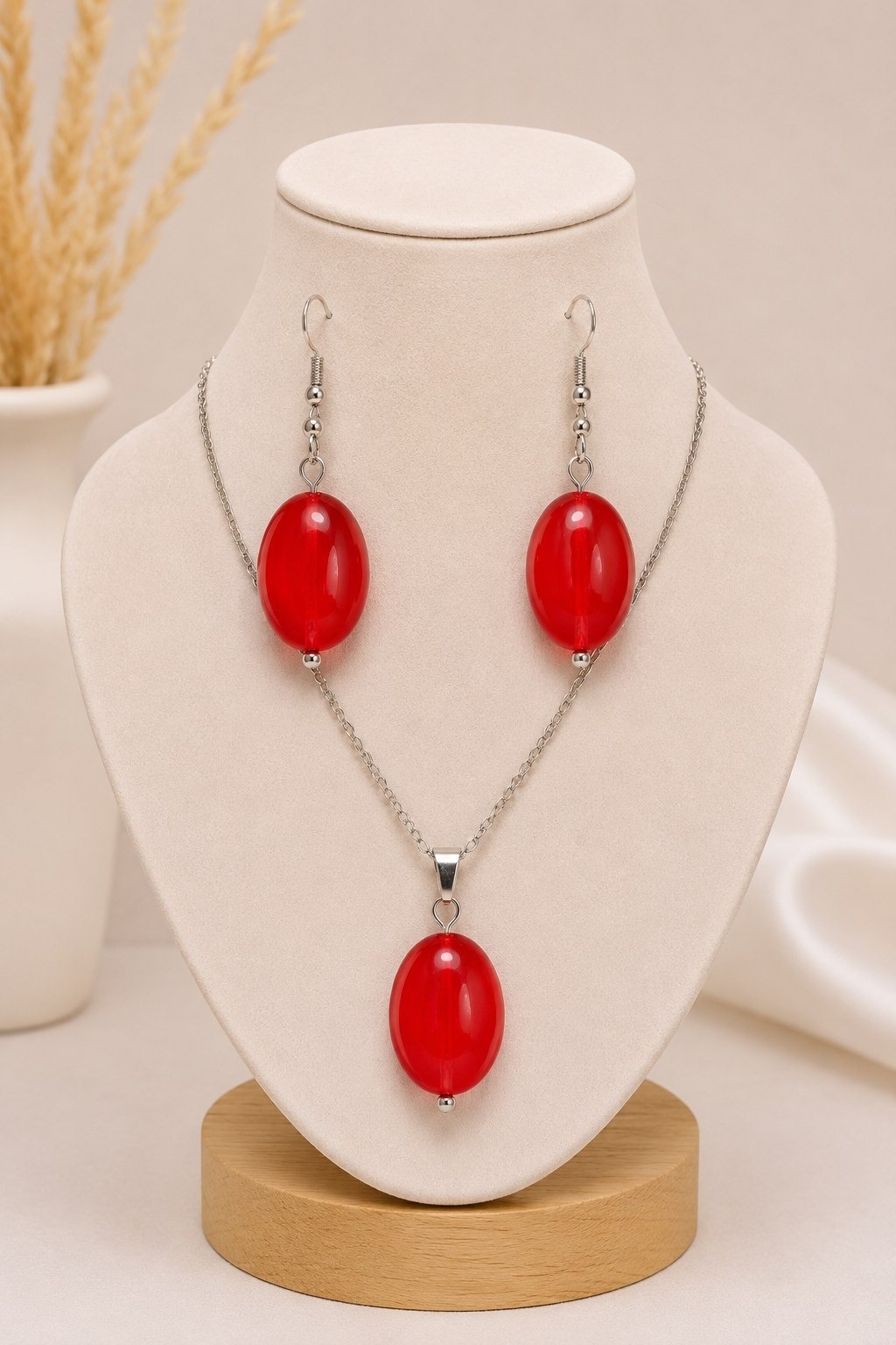 ستآویز گوشواره سنگ جید معدنی همراه زنجیرکد39722