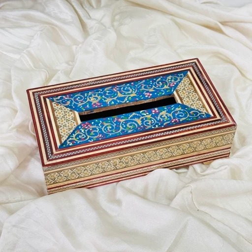 جعبه دستمال کاغذی خاتم کاری تذهیب