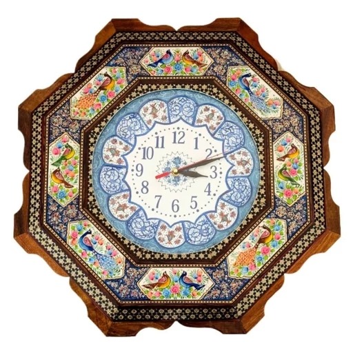 ساعت خاتم کاری گل و مرغ آبی با صفحه میناکاری