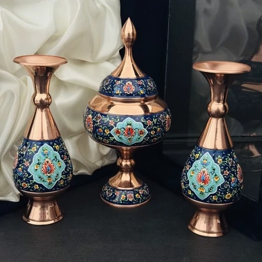 ست هدیه مس و پرداز شکلات خوری و گلدان 25