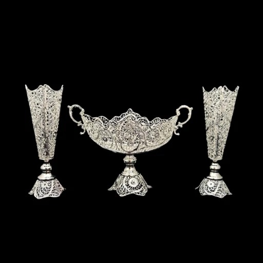 ظروف ملیله کاری کشکول شماره 1 و گلدان تنه خمری