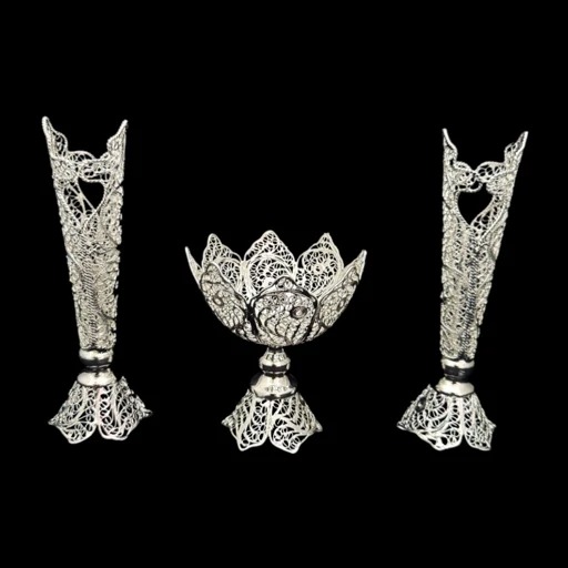 ظروف ملیله کاری کاسه و گلدان قلمی 20 سانتی