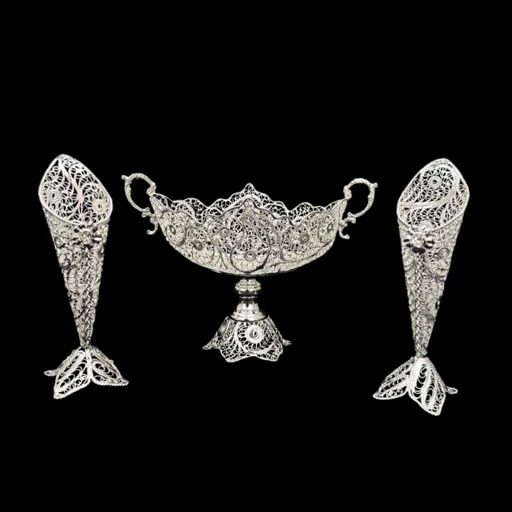 ظروف ملیله کاری کشکول شماره 1 و گلدان حرمی