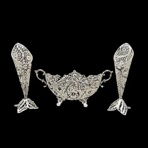 ظروف ملیله کاری کشکول پایه کوتاه و گلدان حرمی
