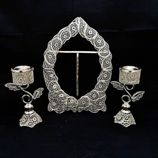ظروف ملیله کاری قاب آینه و شمعدان طرح اس