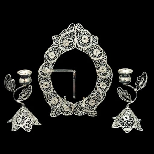 ظروف ملیله کاری قاب آینه و شمعدان اشکی کوچک