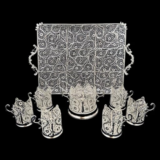ظروف ملیله کاری ست پذیرایی چای خوری 7
