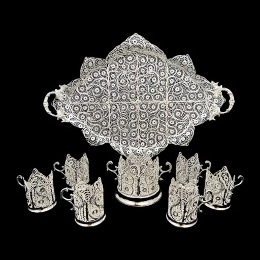 ظروف ملیله کاری ست پذیرایی چای خوری 6