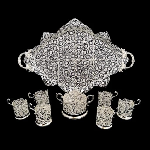 ظروف ملیله کاری ست پذیرایی چای خوری 4