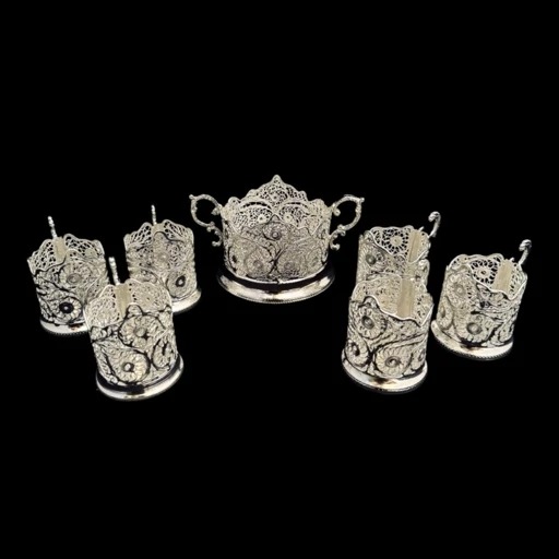 ظروف ملیله کاری ست چای خوری لیوان و قندان