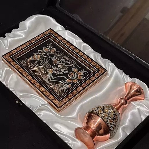 ست هدیه گلدان تابلو قلمزنی خاتم کاری