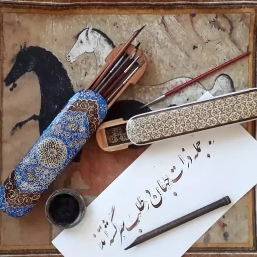 قلمدان خاتم کاری تذهیب کشویی لب گرد