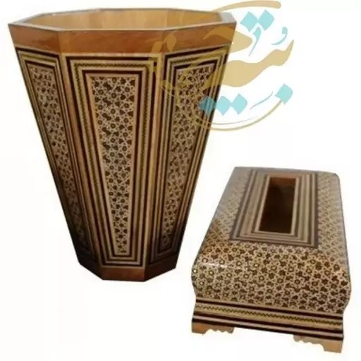 جعبه دستمال کاغذی و سطل خاتم کاری مدل استخونی