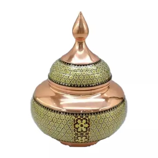 قندان سیبی مس و خاتم کاری شالدار بزرگ