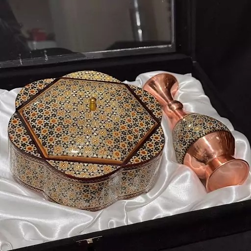 پک هدیه گلدان و شکلات خوری خاتم کاری