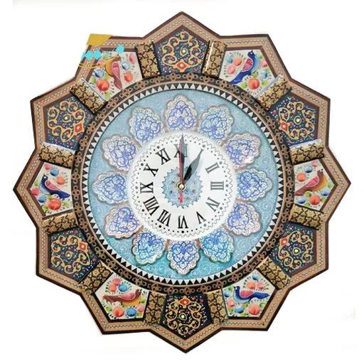 ساعت خورشیدی خاتم کاری گل و مرغ با صفحه میناکاری