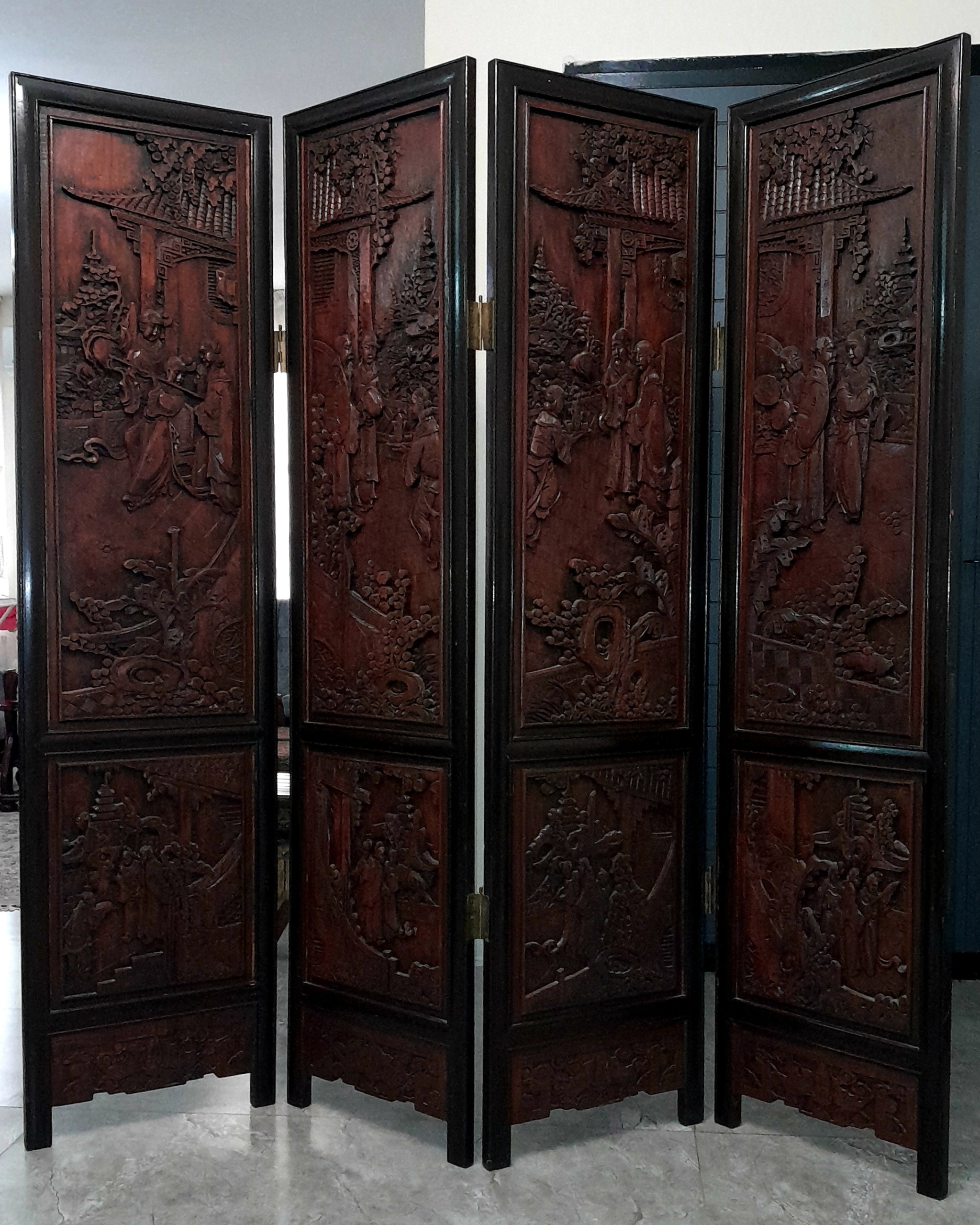 پاراوان/پارتیشن چوبی چینی منبت کاری شده