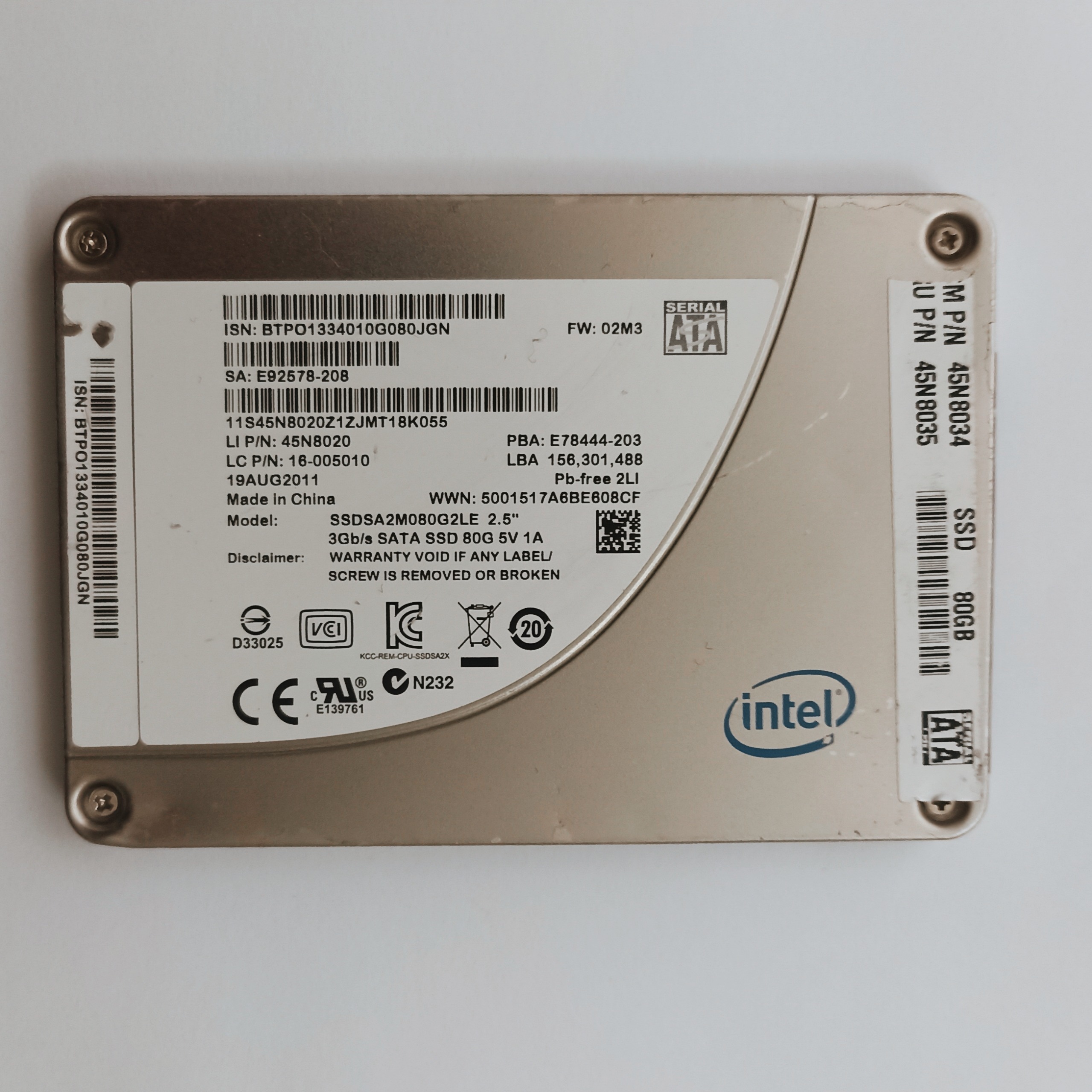 هارد ssd 2.5 اینتل 80 گیگ