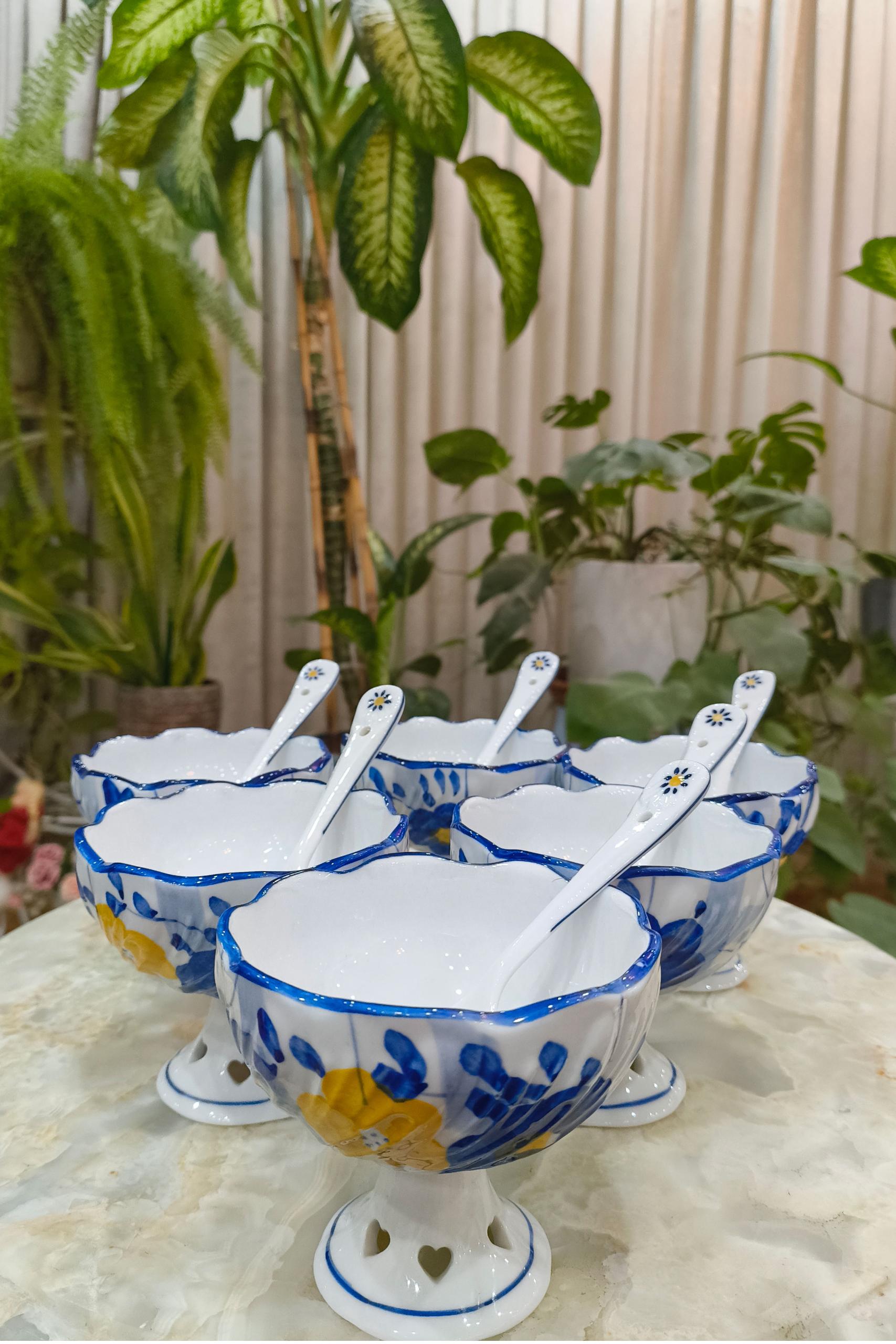 سرویس بستنی خوری 12 پارچه گل پنبه مدل پیچی