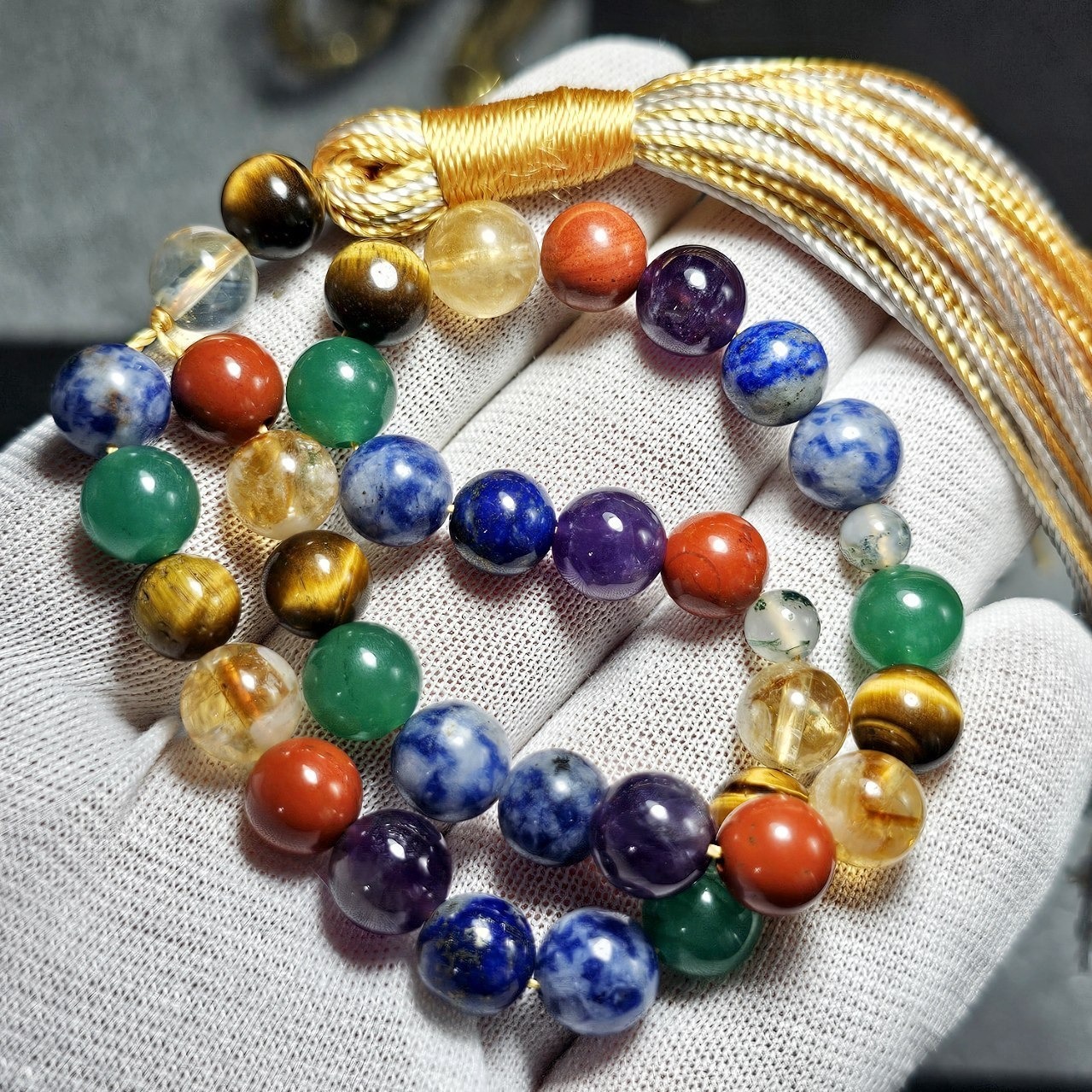  تسبیح 33 دانه سنگ هفت مراکز بدن معدنی  کد 10477