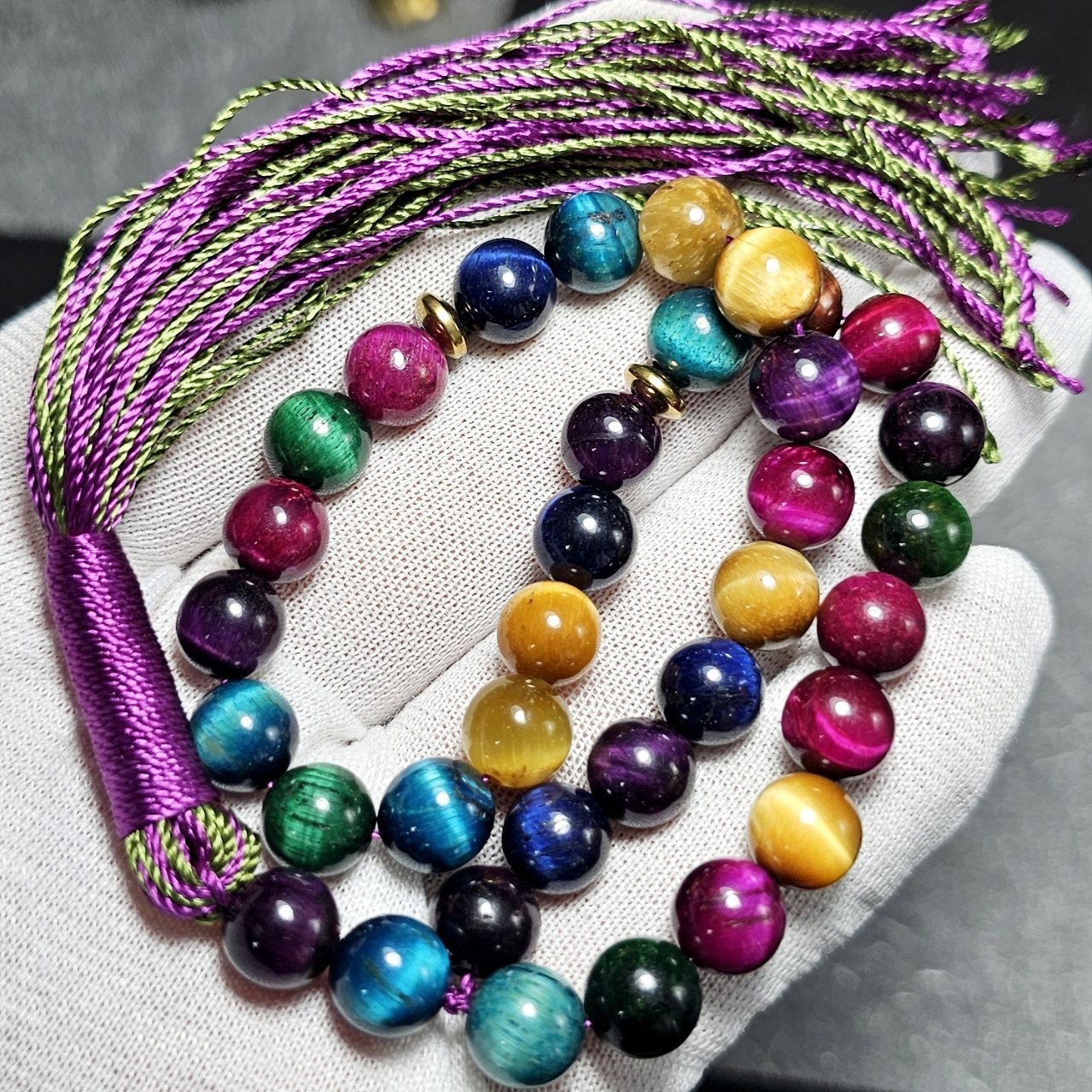  تسبیح 33 دانه چشم ببر معدنی رنگی  کد  10483