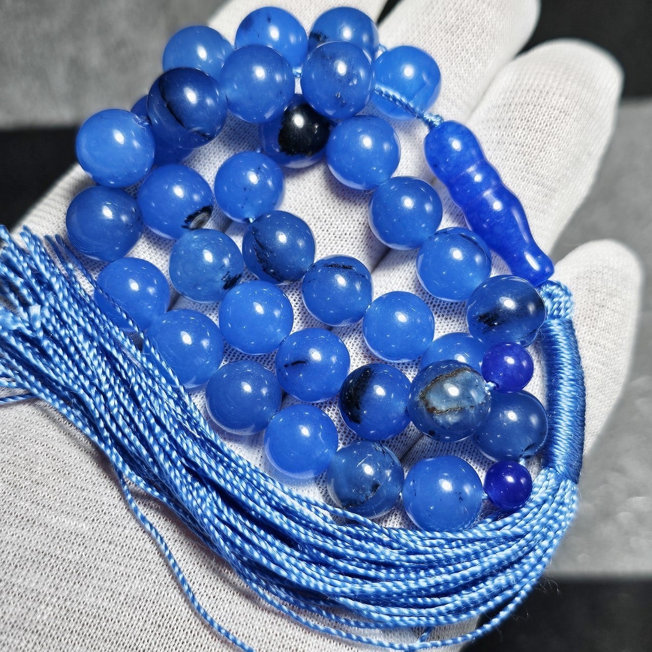  تسبیح 33 دانه جید معدنی آبی  کد 10489