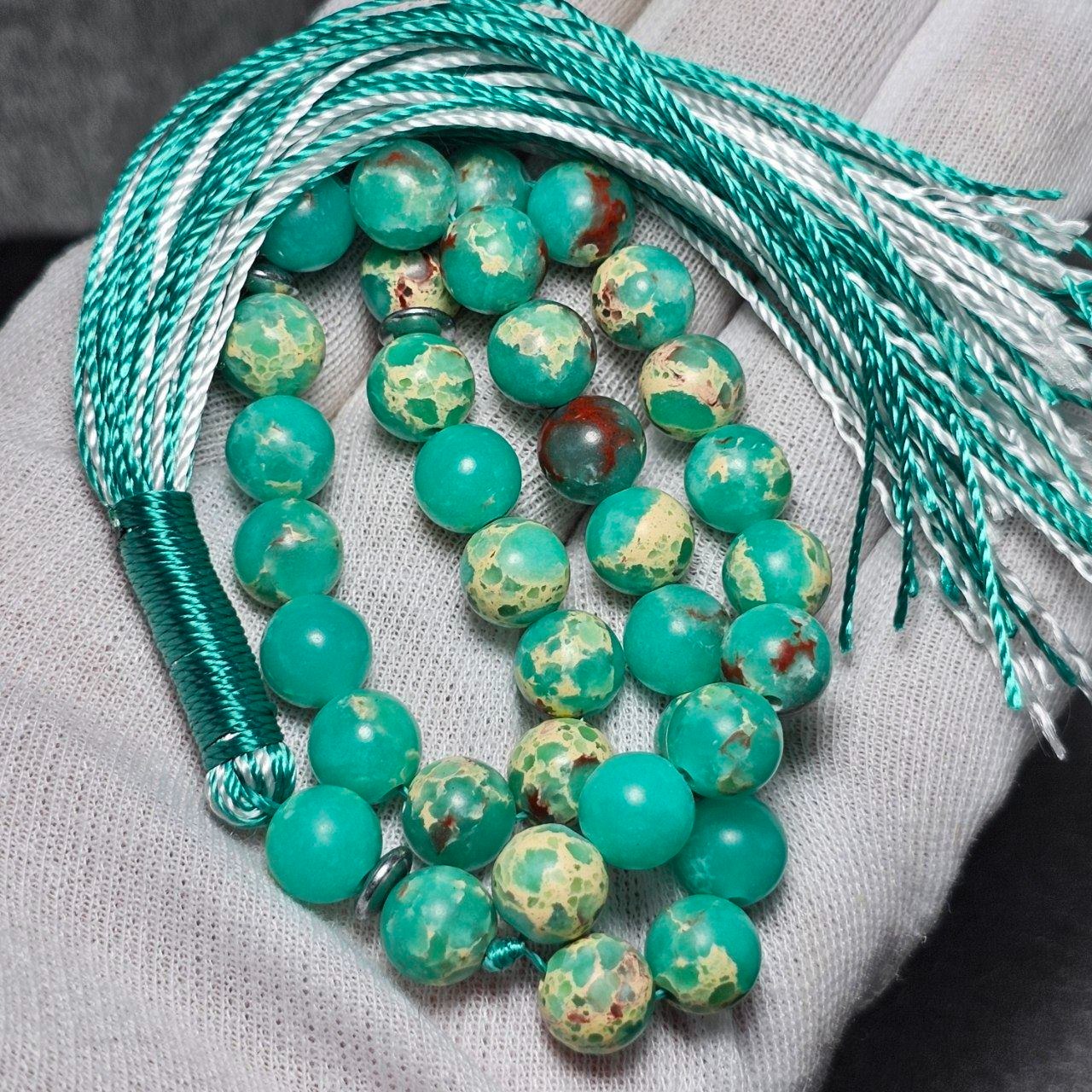  تسبیح 33 دانه سنگ فیروزه اقیانوسی   کد 10511