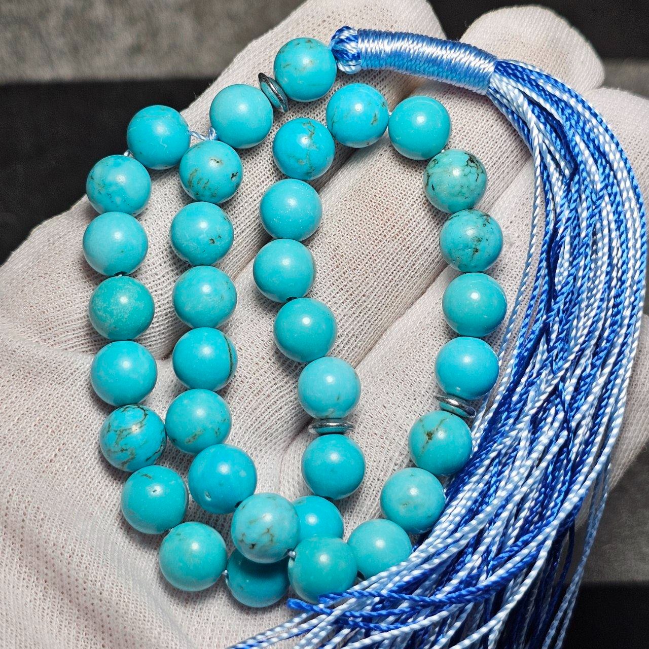 تسبیح 33 دانه سنگ فیروزه آبی معدنی کد 10512