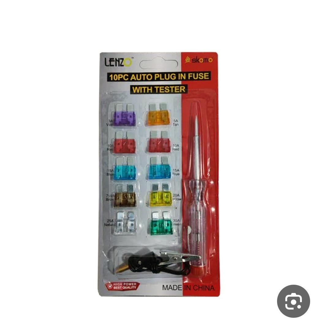 تستر فیوز و سیم کشی خودرو همراه با 10عدد فیوز