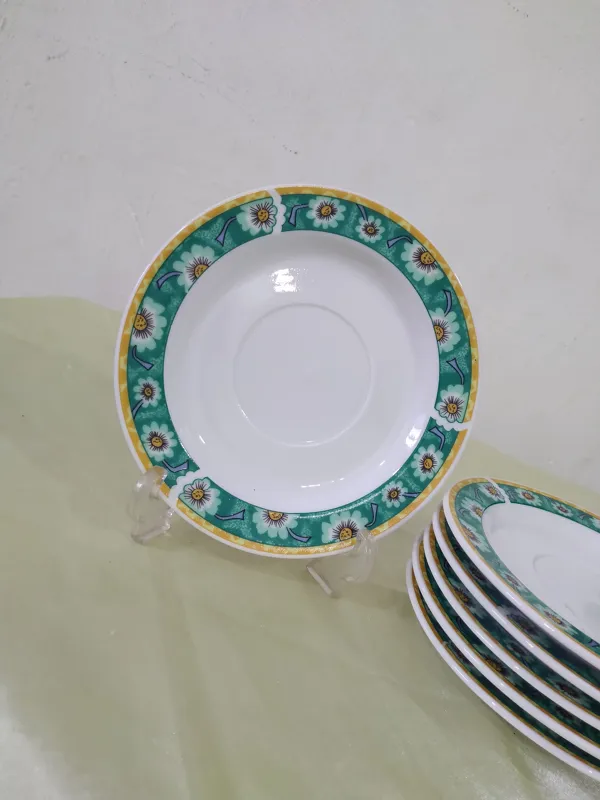 یک دست کامل نعلبکی گل سبز کاملا سالم