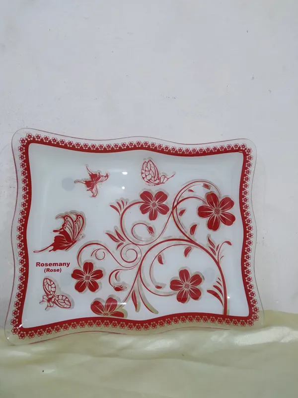 سینی شیشه ای سالم قدیمی طرحدار آنتیک