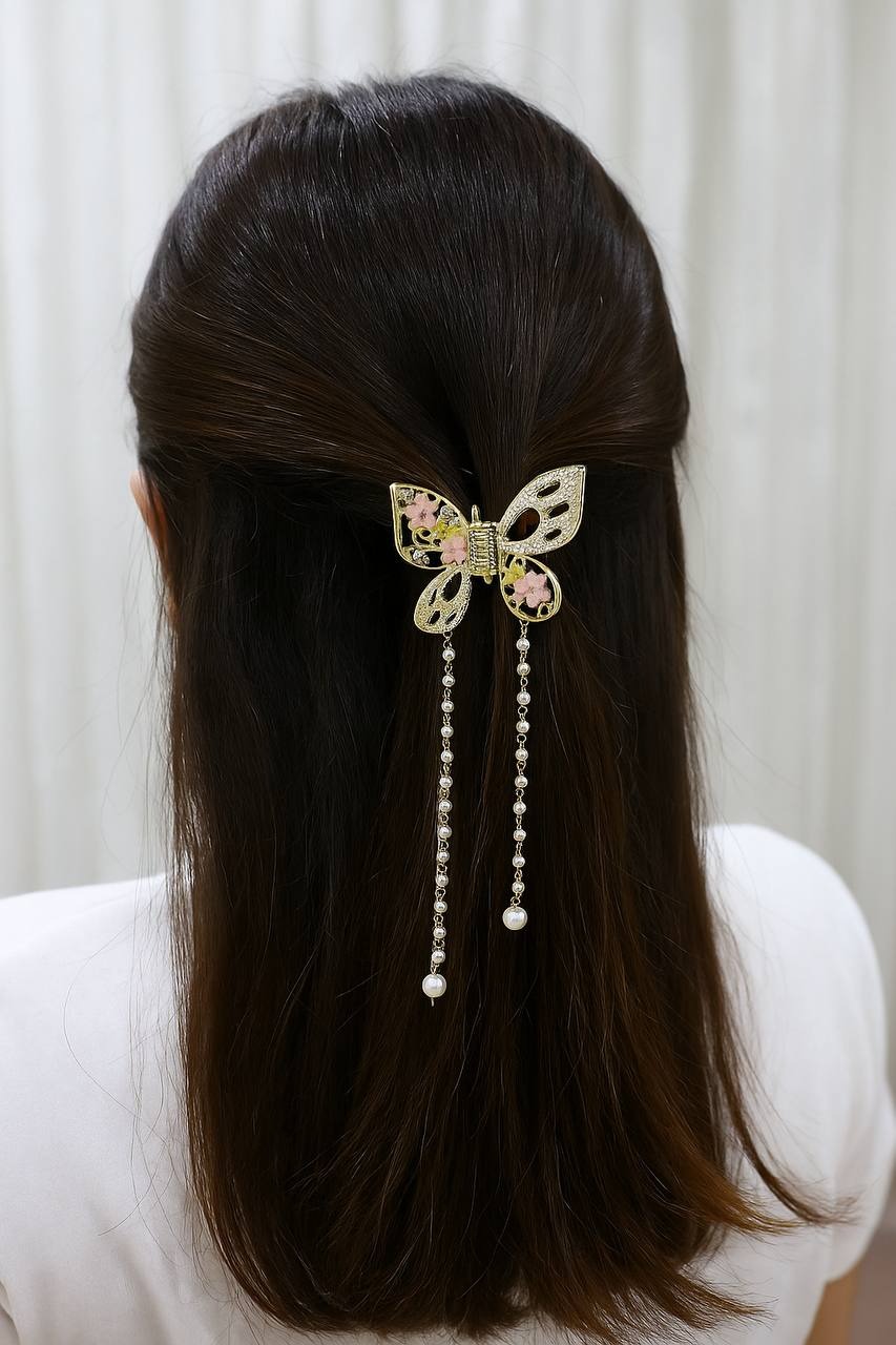 کلیپس فلزی مجلسی نگین و گل وارداتی آویزدار