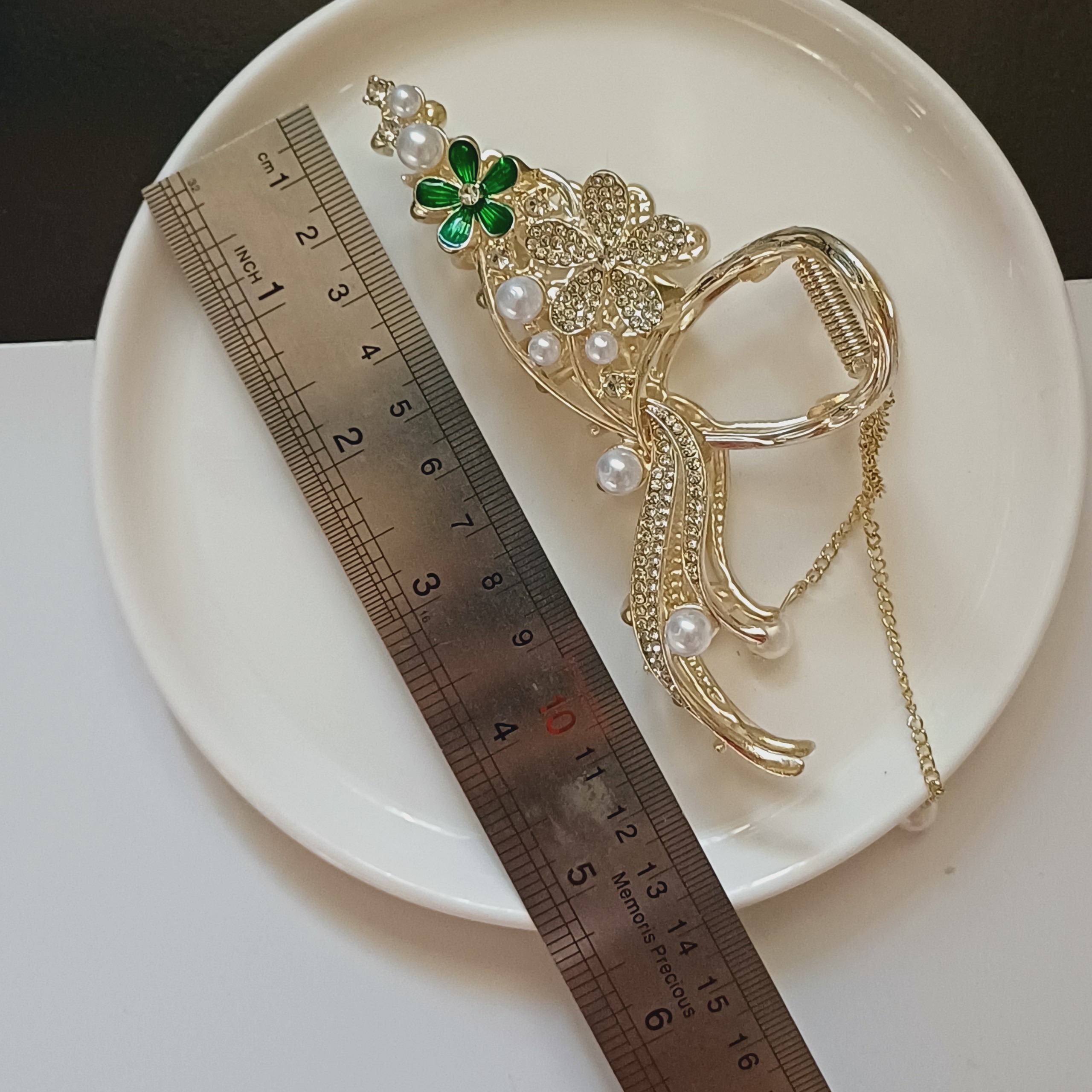 کلیپس مو فلزی وارداتی آویزدار مدل گل سبز