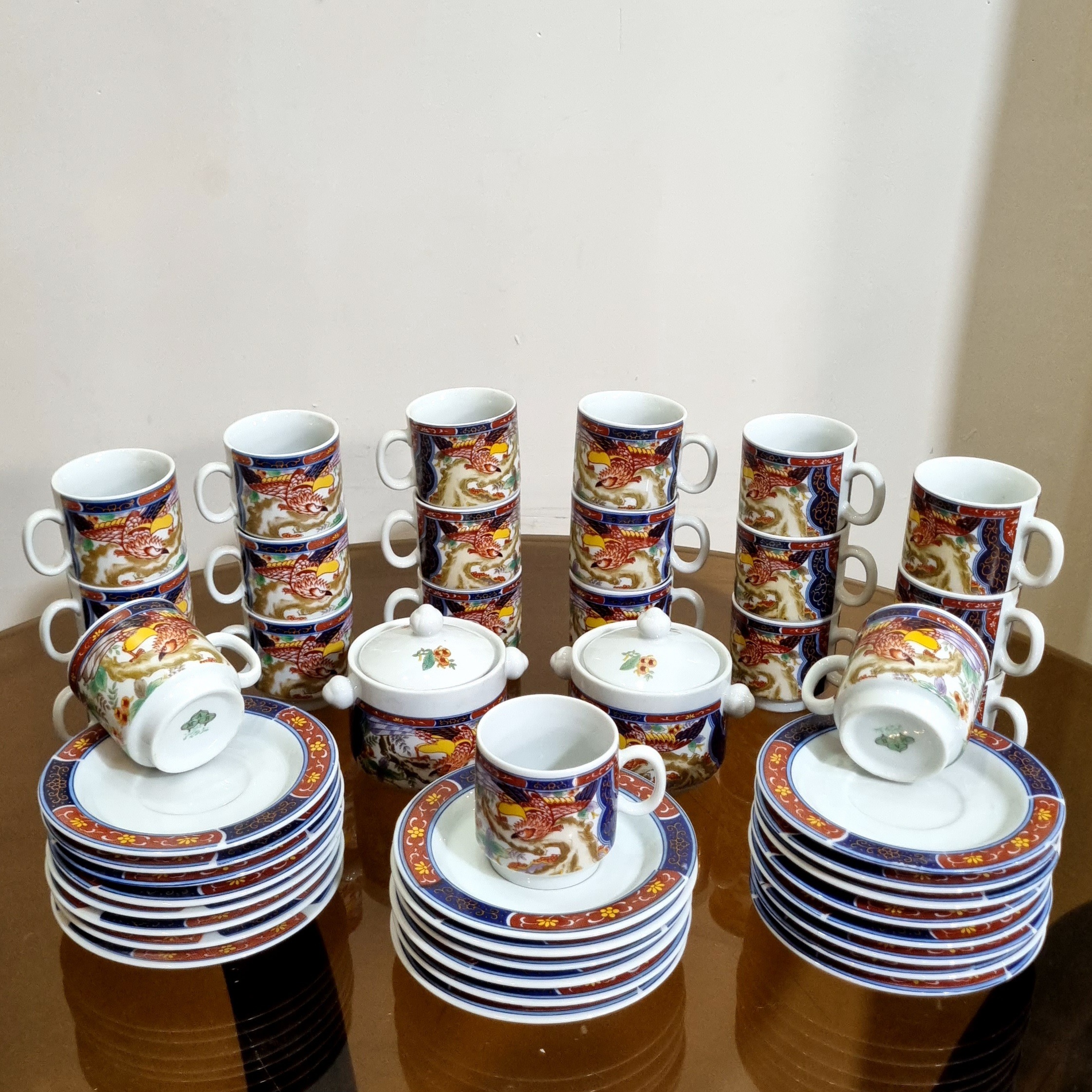 فنجان نعلبکی و قندان سیمرغی ژاپن قدیم