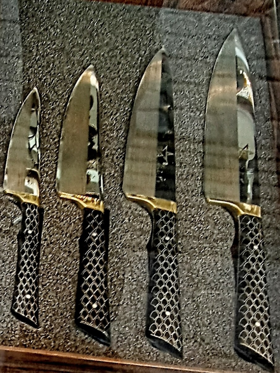 چاقو راسته آشپزخانه ست 4تایی دسته شطرنجی