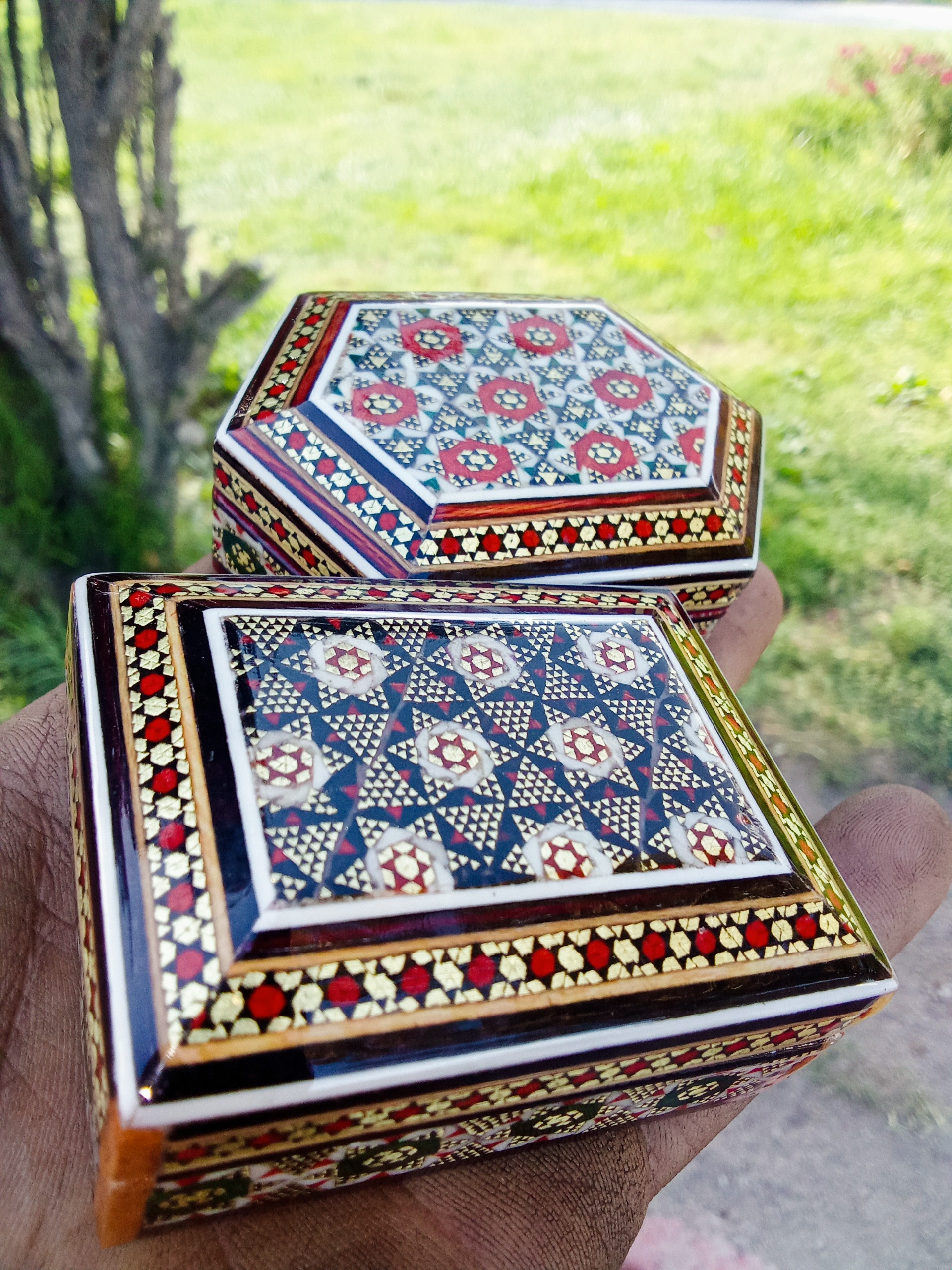 جعبه جواهر خاتم کاری شده دوطرح زیبا