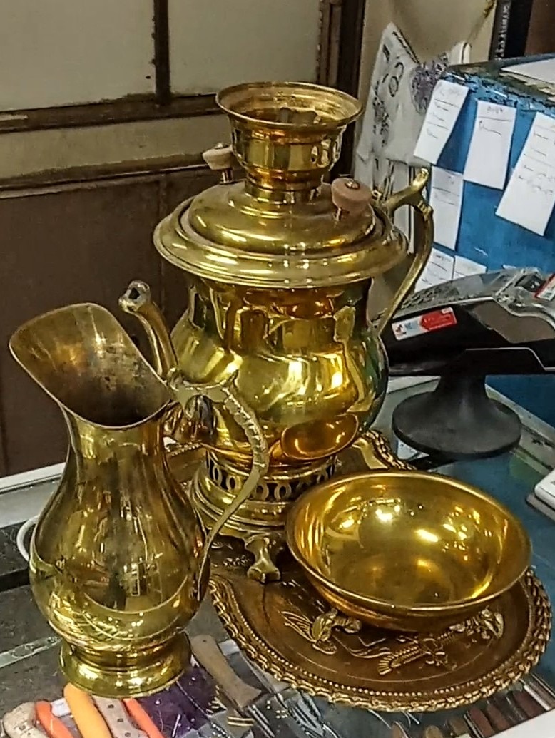 سماورذغالی صحرایی همراه ست4تیکه ورق ضخیم 45سانت