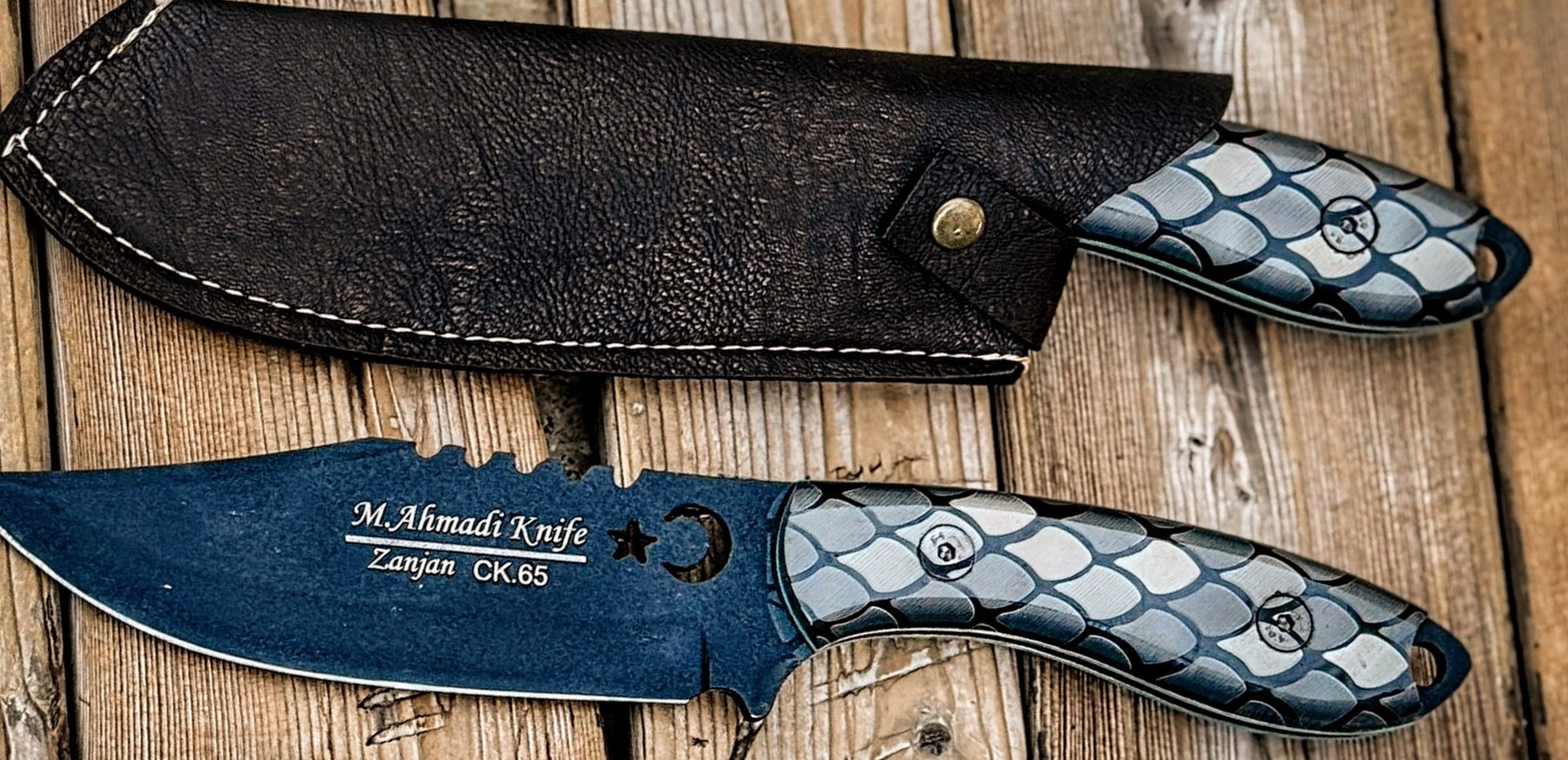 چاقوشکاری دسته طرح پوست ماری تیغه استیل فولاد دودی