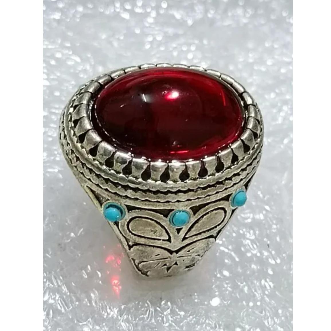 انگشتر وارداتی نگین مصنوعی سرخ رکاب آلیاژی