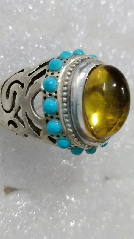 حراج انگشتر آنتیک نگین عسلی