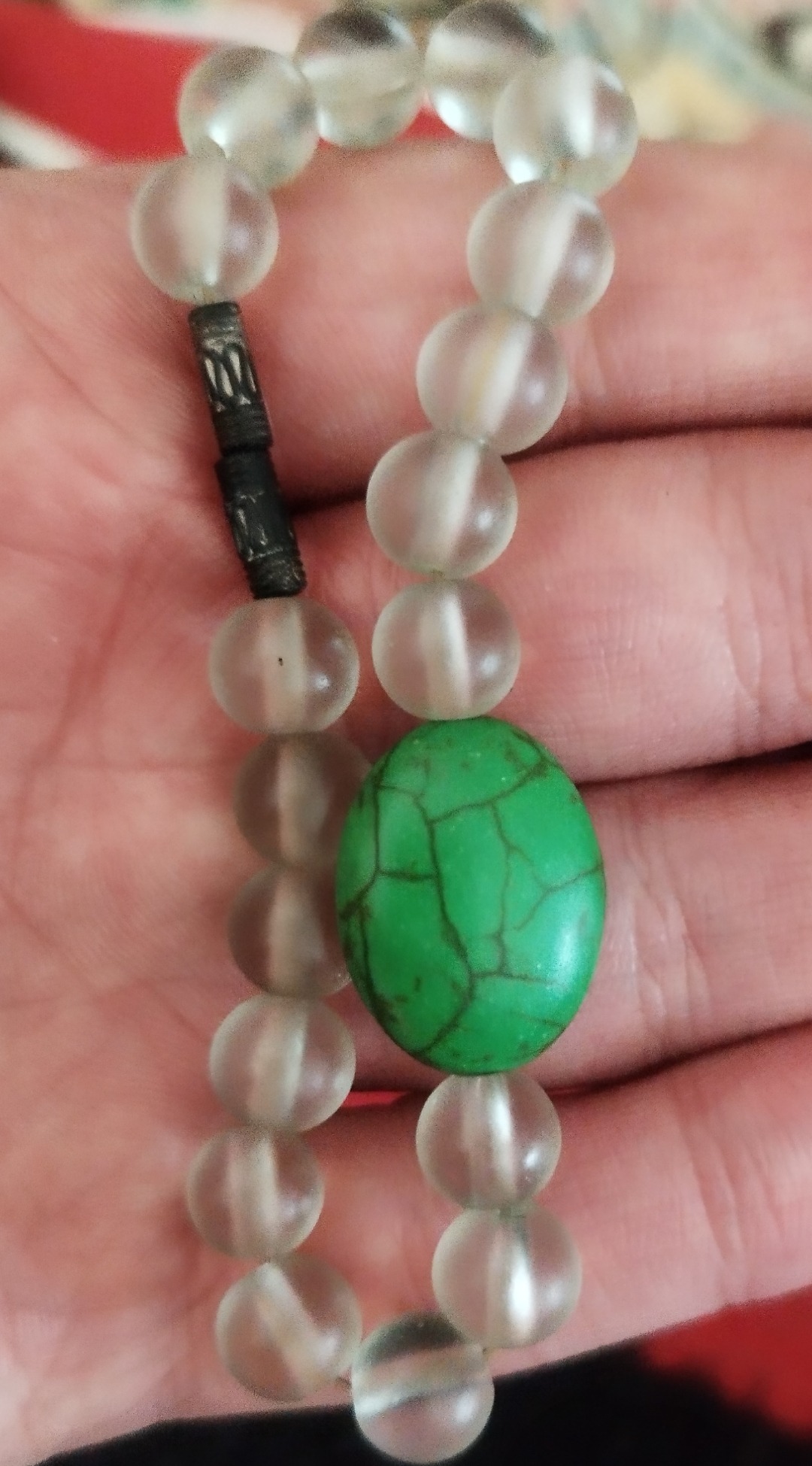 دستبند زیبای فیروزه سبز تبتی و کوارتز سفید معدنی