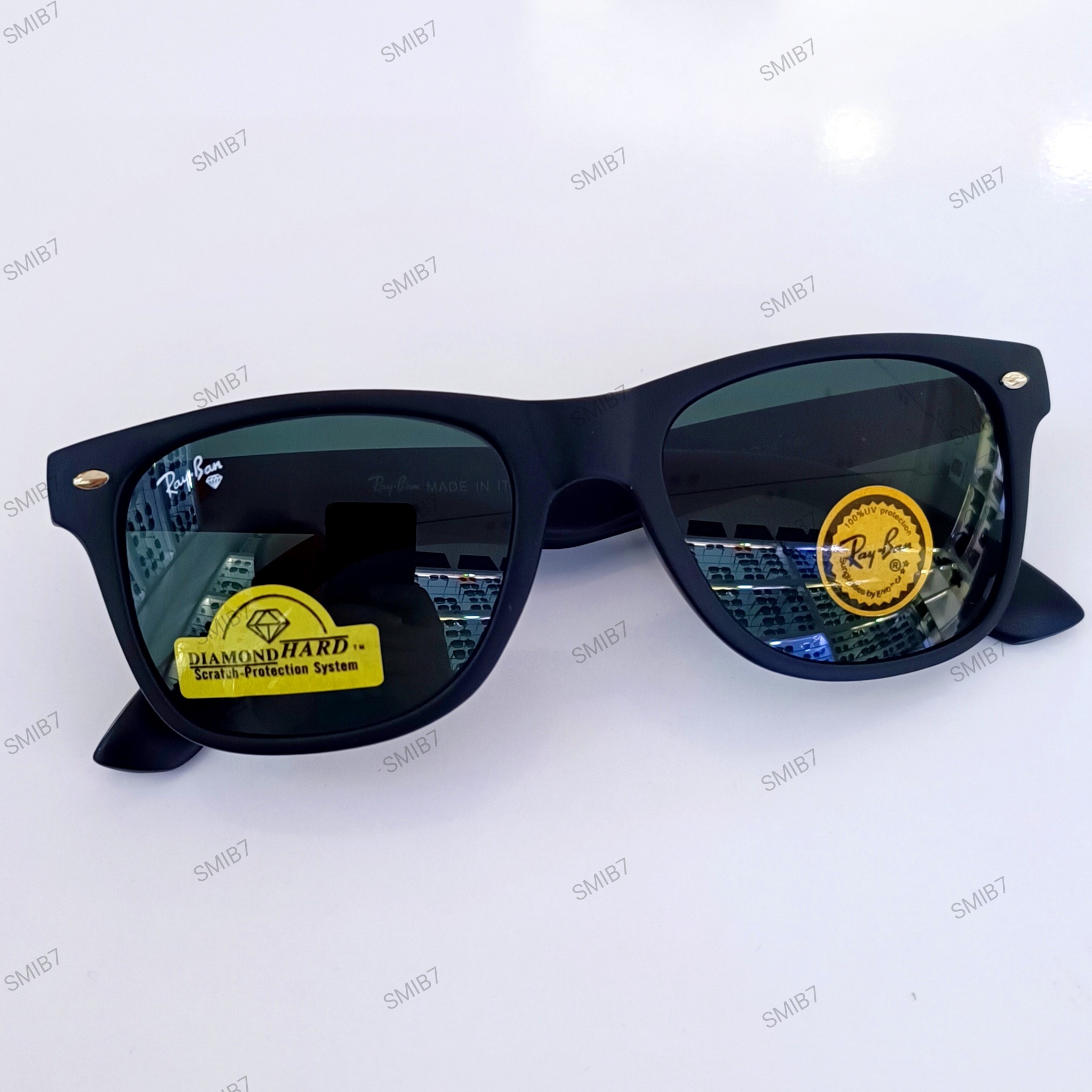 عینک آفتابی شیشه سنگ ریبن مدل ویفر مشکی مات