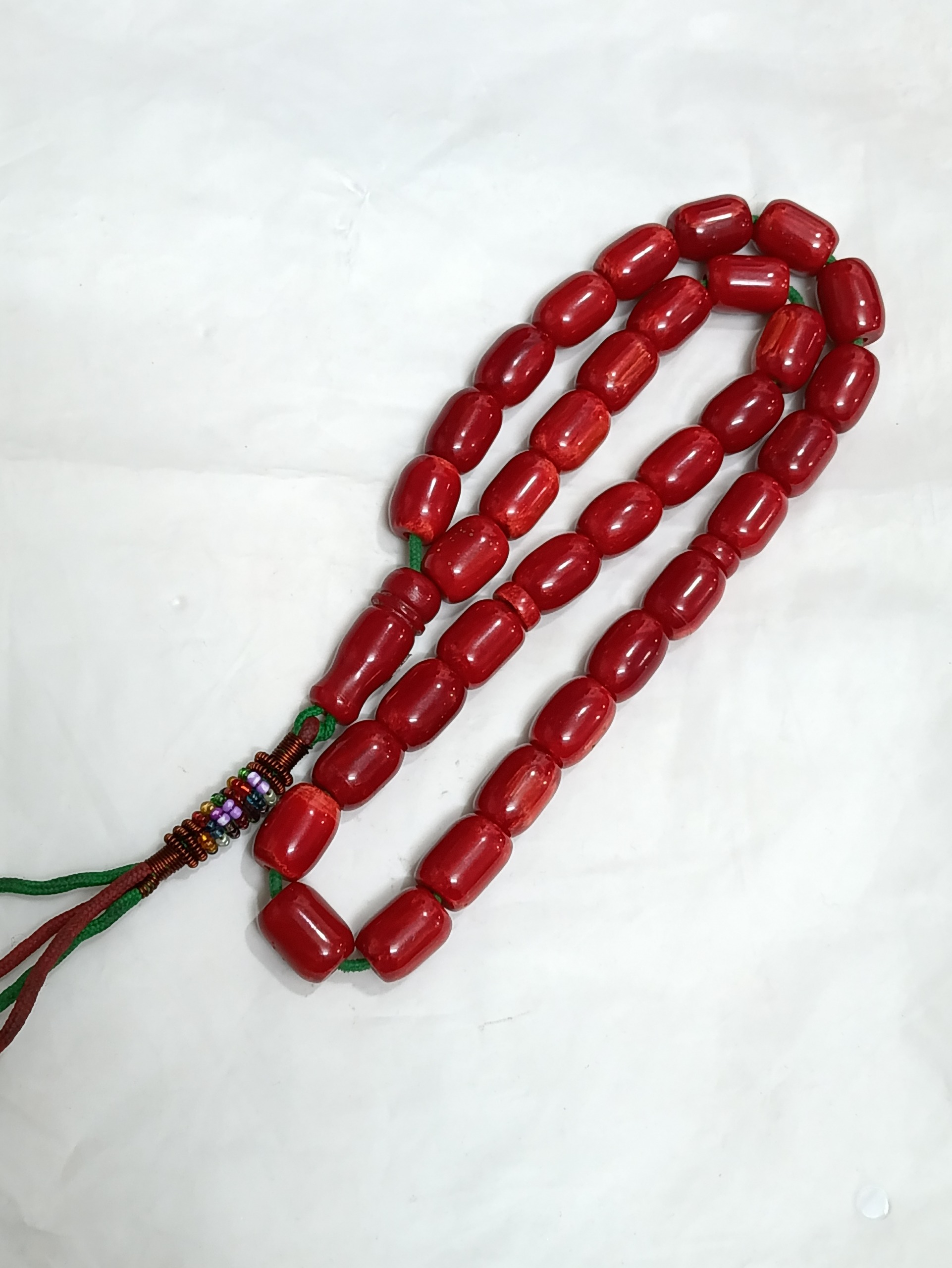 تسبیح سندلوس کهنه رنگ سرخ مرجانی نایاب