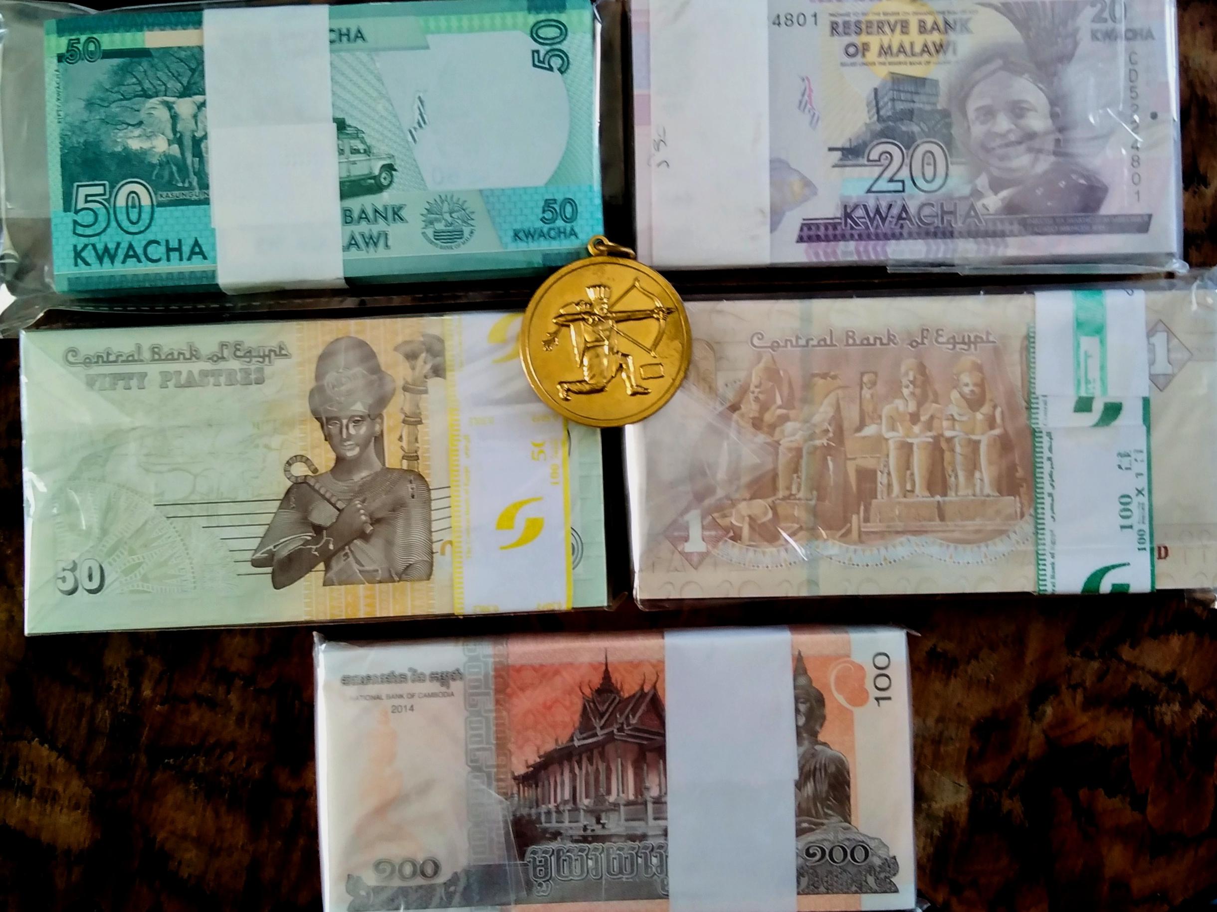 حراجی 5 بسته اسکناس 1 تا 100 ،مالاوی مصر کامبوج