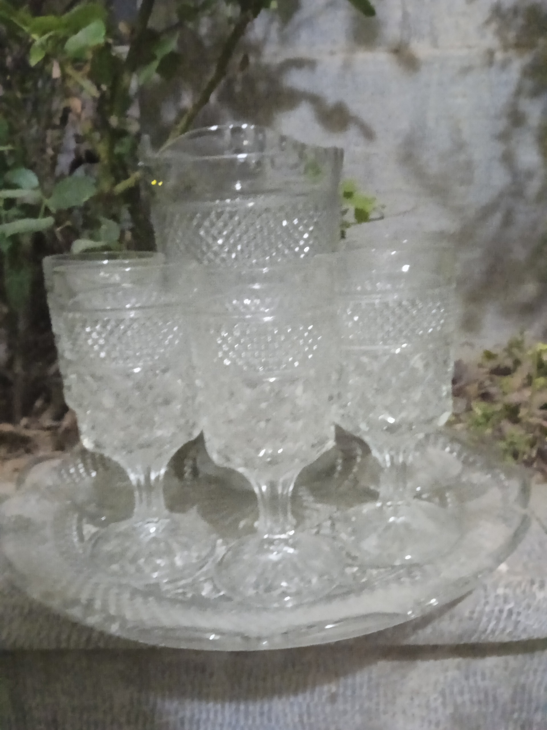 پارچ وپنج لیوان پایه دارکریستال امریکایی با سینی